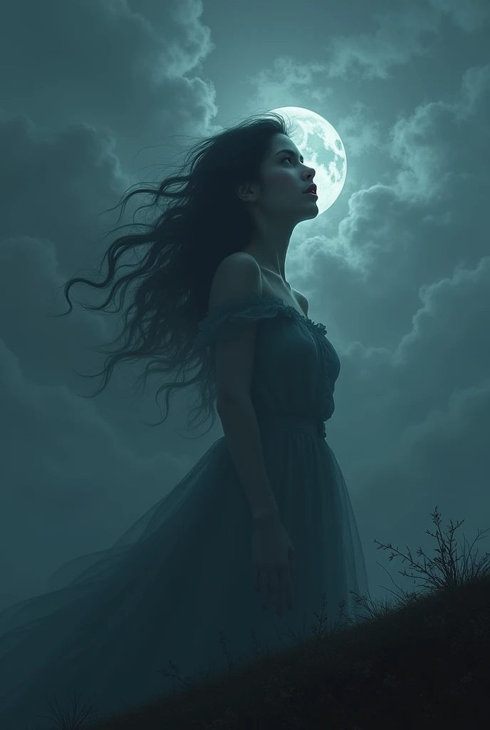 The second picture contained for foreground only the dim peak of a hill, withe dim
forehead was crowned with a star; the lineaments below were seen as through
the suffusion of vapour; the eyes shone dark and wild; the hair streamed
shadowy, like a beamless cloud torn by storm or by electric travail. On the neck
lay a pale reflection like moonlight; the same faint lustre touched the train of thin
clouds from which rose and bowed this vision of the Evening Stargrass and some leaves slanting as if by a breeze. Beyond and above spread an
expanse of sky, dark blue as at twilight: rising into the sky was a woman's shape
to the bust, portrayed in tints as dusk andthe lineaments below were seen as through
the suffusion of vapour; the eyes shone dark and wild; the hair streamed
shadowy, like a beamless cloud torn by storm or by electric travail. On the neck
lay a pale reflection like moonlight; the same faint lustre touched the train of thin
clouds from which rose and bowed this vision of the Evening Star