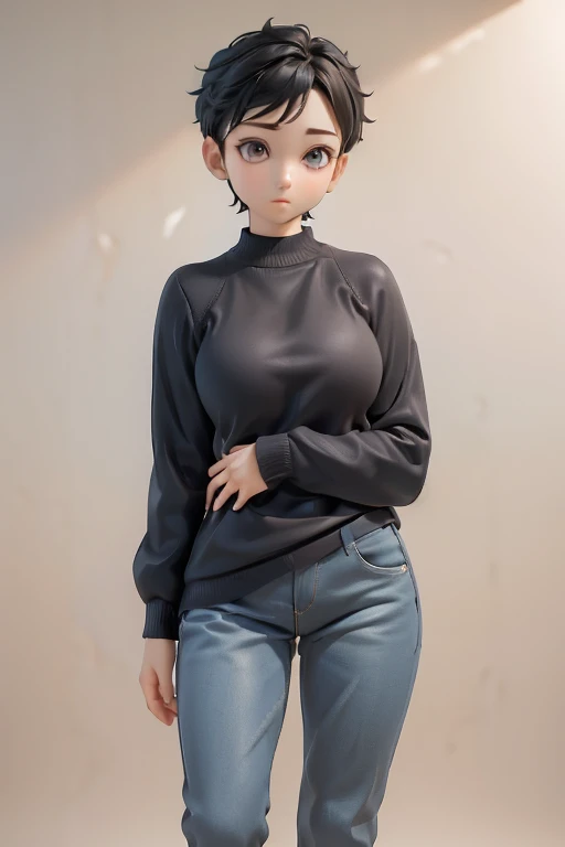 30-year-old woman、Mother,Married women,,Black Hair,Shortcuts、Short Hair、Casual wear、Calm appearance、sweater、shirt、Clothing Pattern、Clothing design、whole body、
