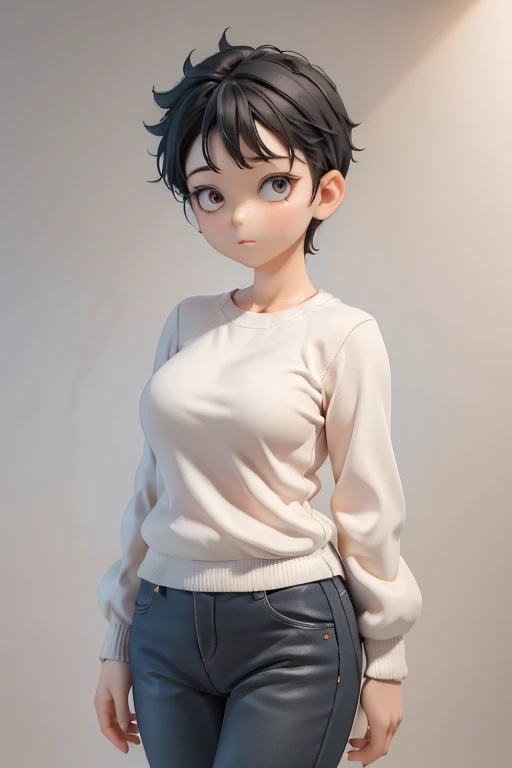 30-year-old woman、Mother,Married women,,Black Hair,Shortcuts、Short Hair、Casual wear、Calm appearance、sweater、shirt、Clothing Pattern、Clothing design、whole body、
