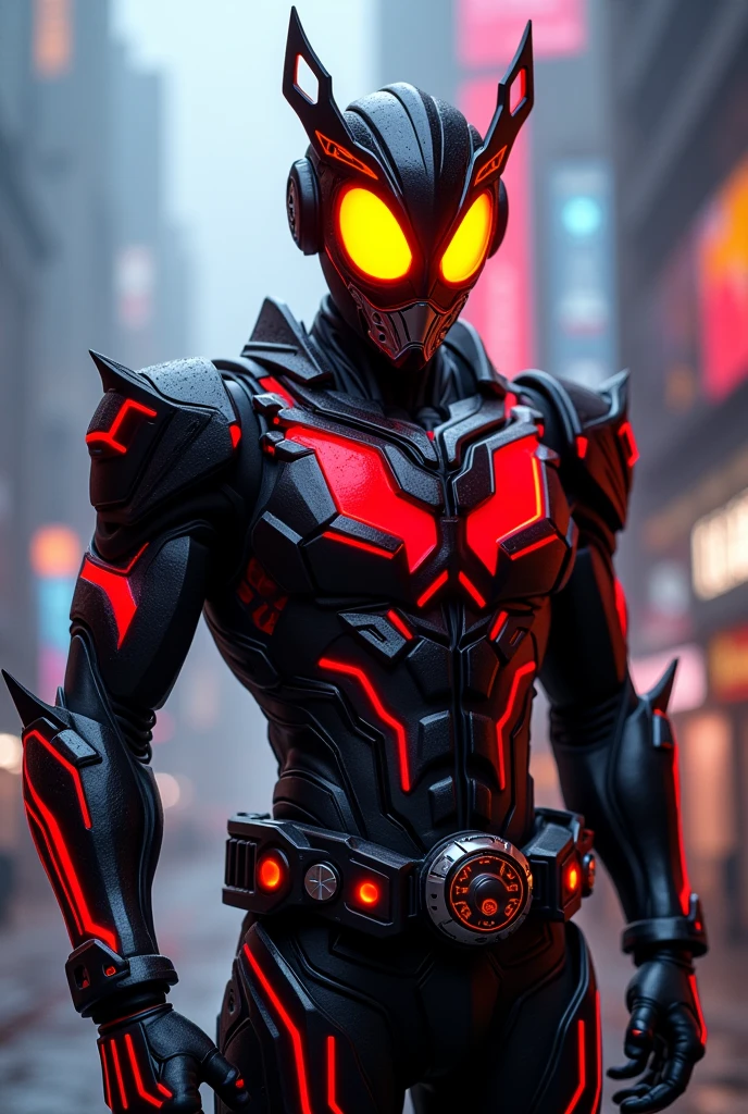 Kamen Rider 555 Transforms with a cell phone Black body with red lines Yellow round eyes
