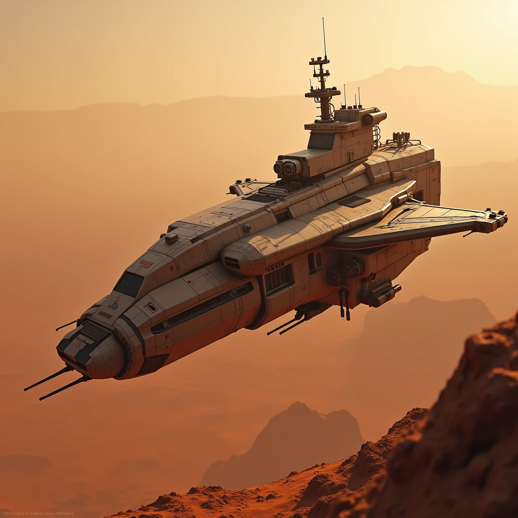 Supply carrier, shuttle ship, science fiction, low technology, Mars, satellite orbit, realistic, precision, masterpiece