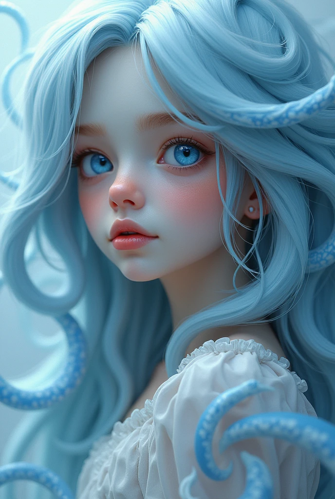 With Tentacle Hair、A cute girl with blue eyes