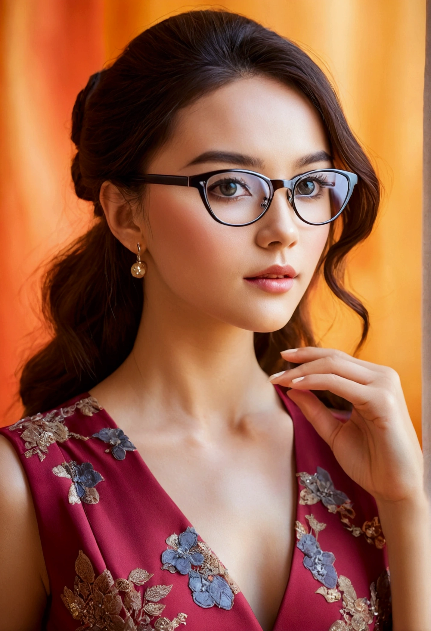 Women wear eye glass. Formal dress
