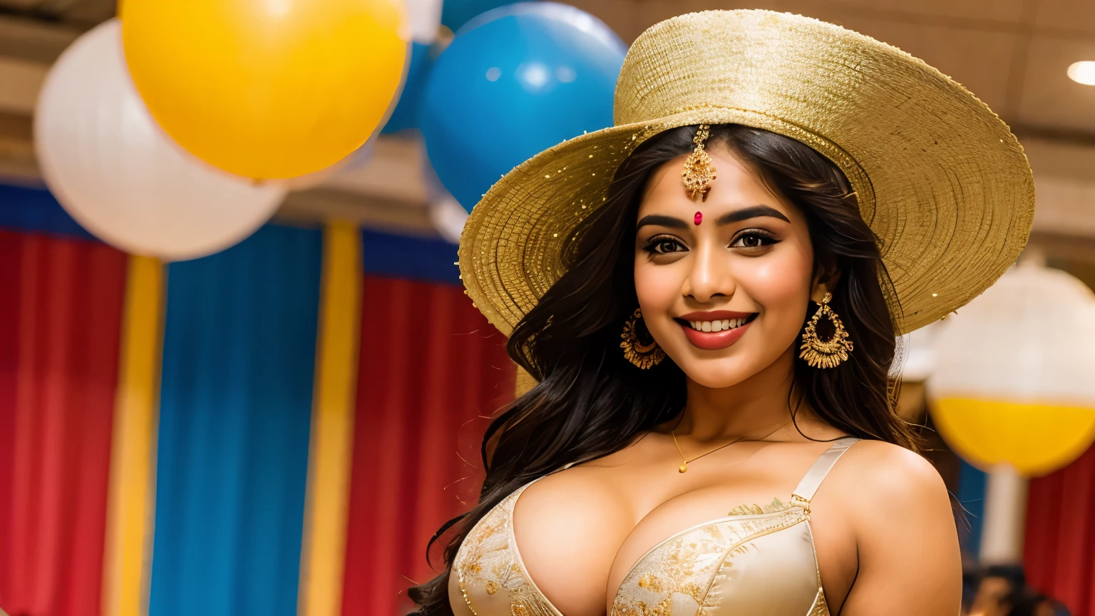 a one Indian woman, with graduation hat, Extremely beautiful, beautiful smile, big breasts with bra, graduation clothes, Fitness,