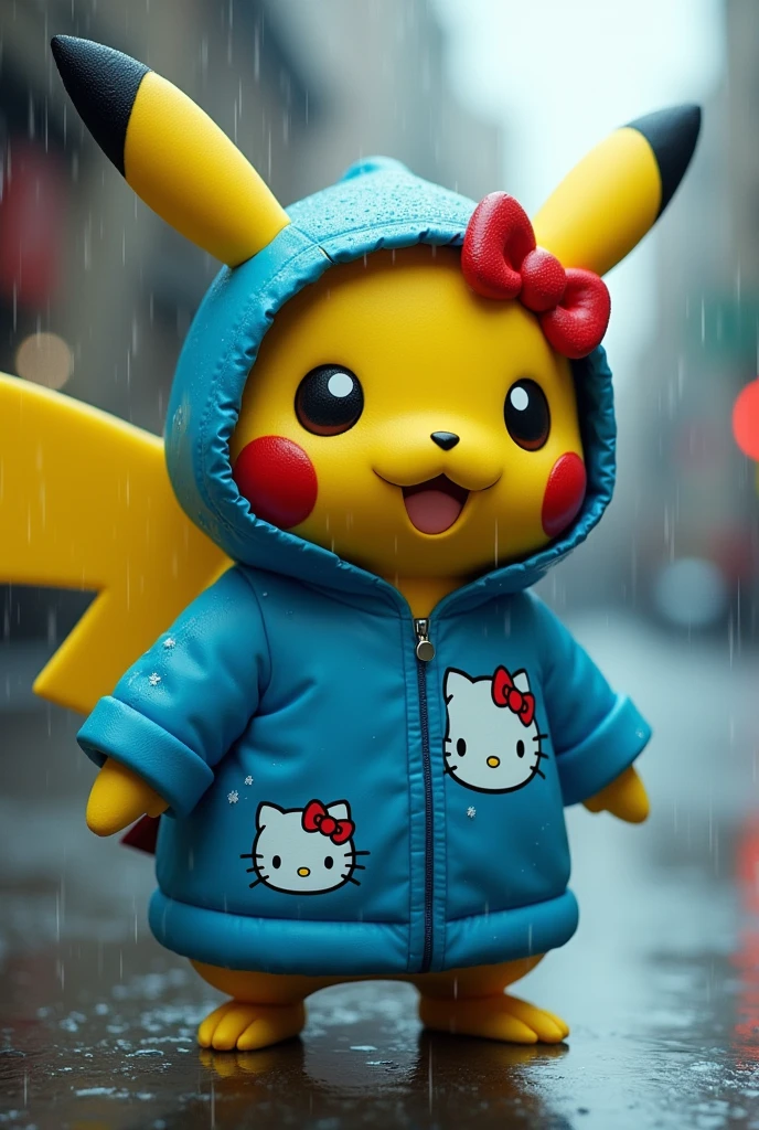 Pikachu vintage and hello kitty dress blue rain suit stand