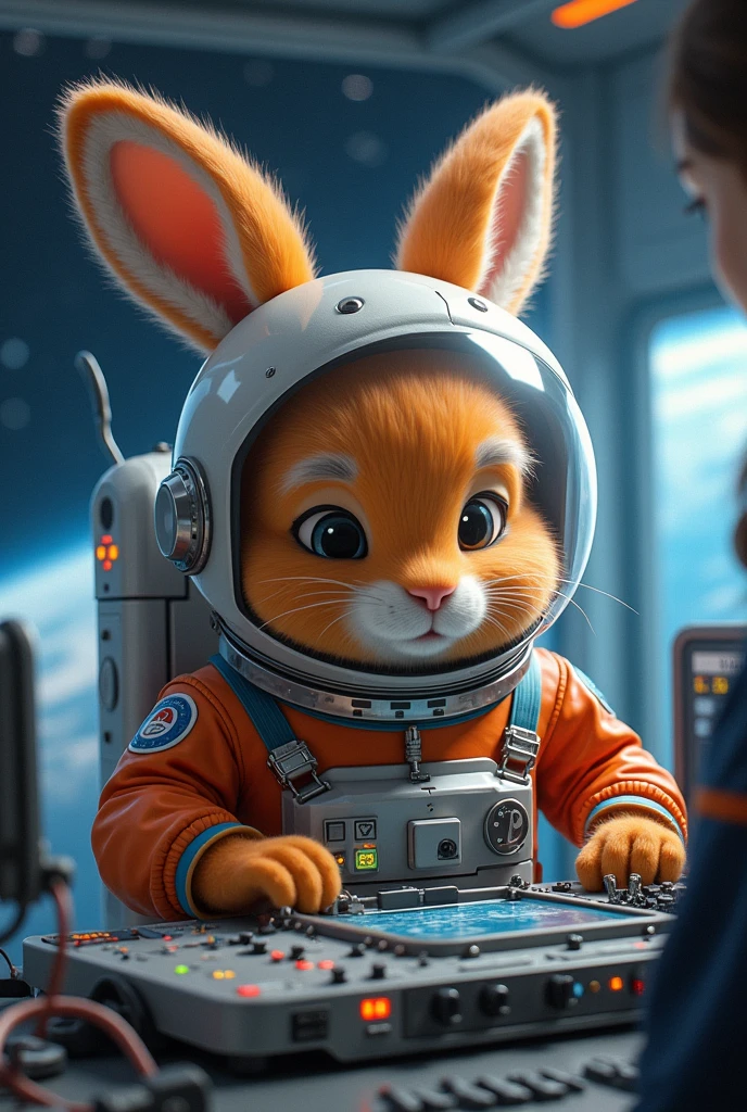 Orange hare as if he were an astronaut, as if I were fixing something technical
