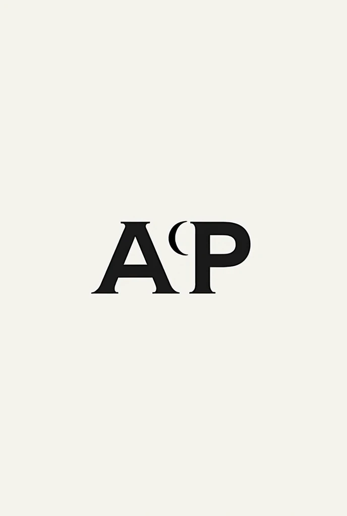 A logo with the letter A on the left and the letter P on the right and the moon in its crescent phase between them. in black and white

