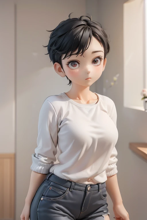 30-year-old woman、Mother,Married women,,Black Hair,Shortcuts、Short Hair、Casual wear、Calm appearance、sweater、shirt、ポロshirt、Clothing Pattern、Clothing design、whole body、
