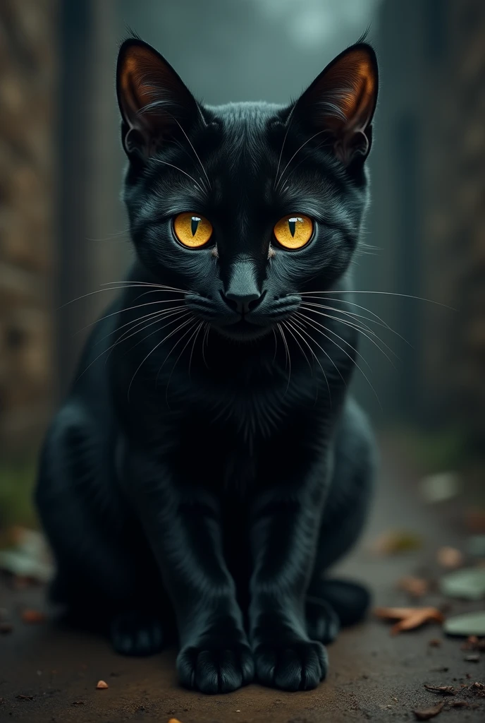 black cat with yellow eyes