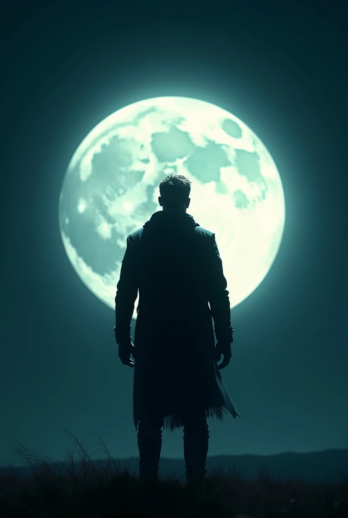 make a picture A man who stand up under the moon