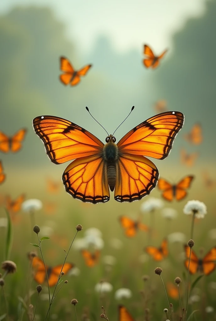 creates an image of butterflies that resemble a female clitoris, flying in a meadow