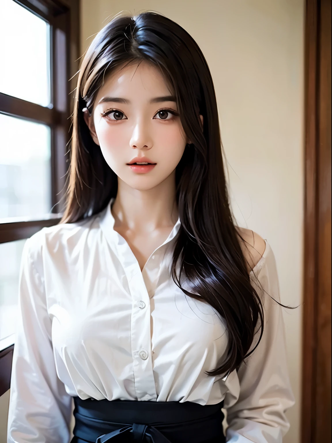 Alaped Asian Woman，Taking a picture with long hair and a white shirt, Photo of Kiyomoto Torii, tumbler, What is that?, Young and beautiful Korean face, The face of a beautiful Japanese girl, Cute and lovely Korean face, beautiful korean women, Beautiful young Korean woman, Cute delicate face, Portraits of Korean female idols, Stunning young Korean woman, beautiful delicate face