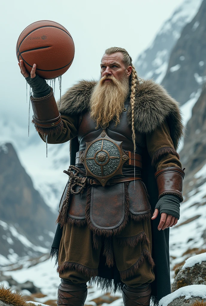 A Viking with a basketball in his hand