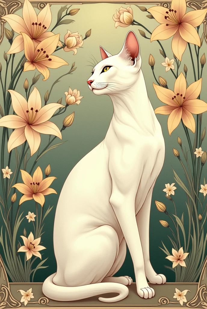 art nouveau cat white original with lilies 
more lilies 