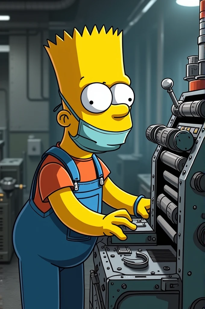 Black Bart Simpson working at a press