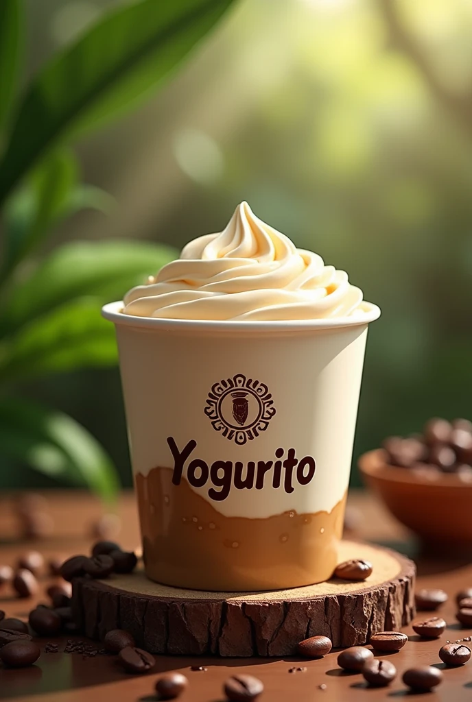 Create a coffee-flavored yogurt image with your name printed on it "yogurito" concerning Colombia
