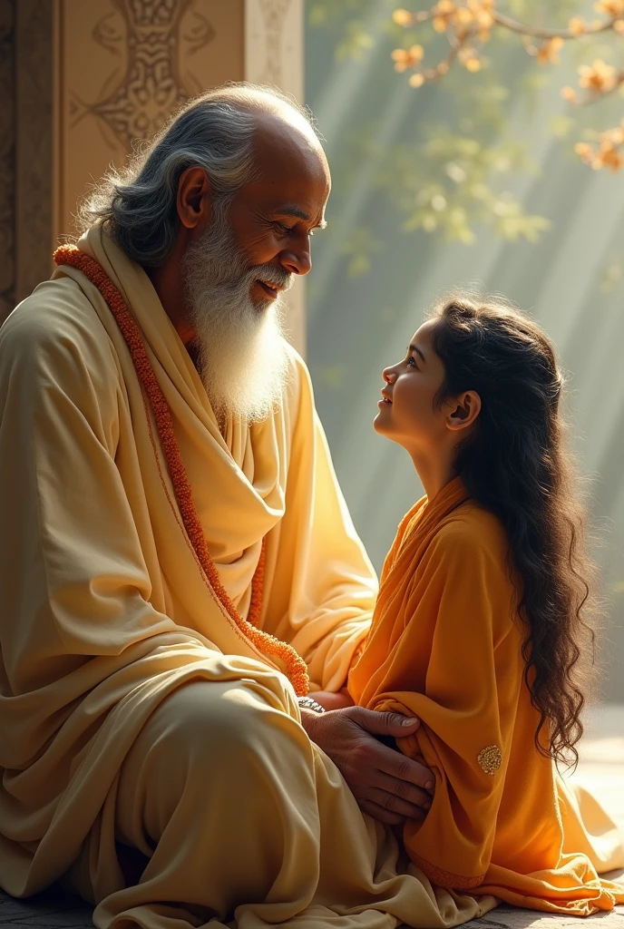 Generate image : saibaba with devotee girl named as anu