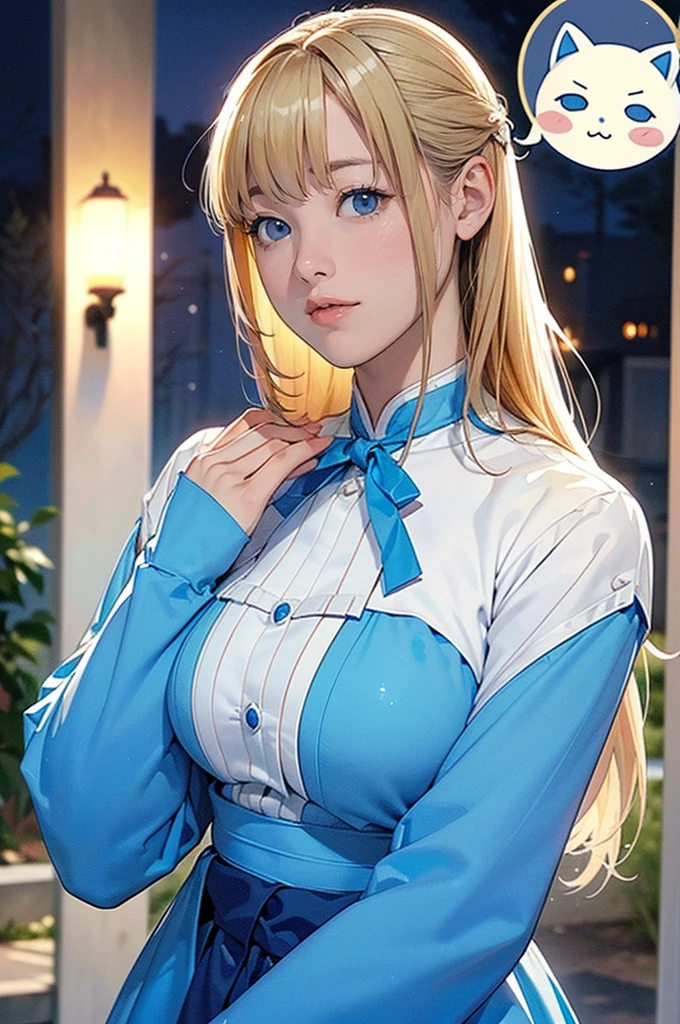 Virginia Otis, (blonde, blue eyes), (Large Breasts), thin, Cute Face, (カンタヴィル城でのnightの散歩:1.3), night:1.4, (novel「ghost of canterville」Inspired by). 1887, Victorian Dark Fantasy