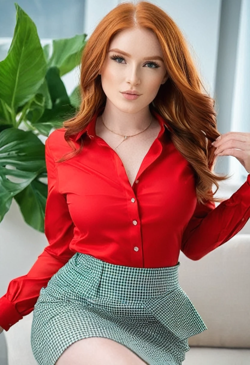 (Photo/medium)/, ((Best resolution:1.4)), ((high quality:1.2)), (Work of art), 8k, extremely detailed, ((High detail:1.2)), Solo, HotLexi irish red-haired female, (shirt, skirt), (perfect hot body:1.25), (square-shaped defined pretty face:1.35),