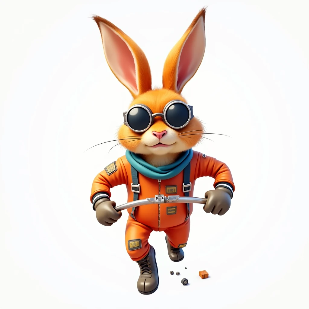 Orange hare like with aviator glasses with realistic orange suit, as if I were fixing something technical