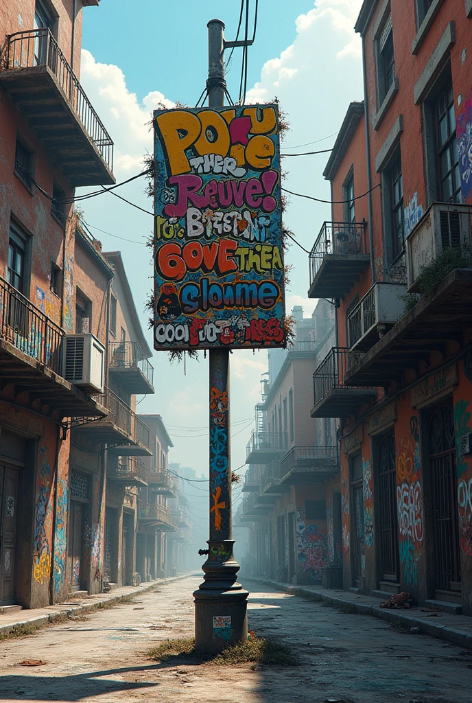 The graffiti that the pole says