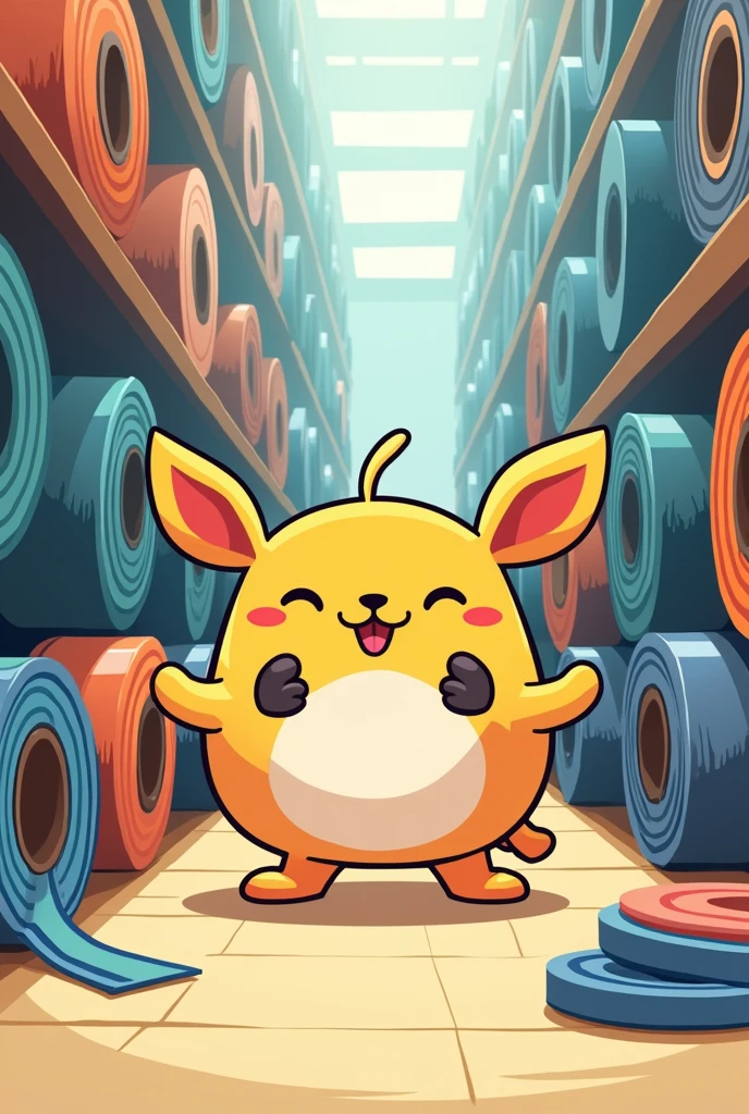 generates a mascot for a contest in which the Yahle company, which is dedicated to the manufacture of rubber and polyurethane products for the mining market and engineering services,, The theme is to address the 5 S's of Japan: classification, order, cleaning, standardization and discipline. Generate me a pet with that data, Make it look animated. Also add spools with rubber and polyurethane coating that is drawn