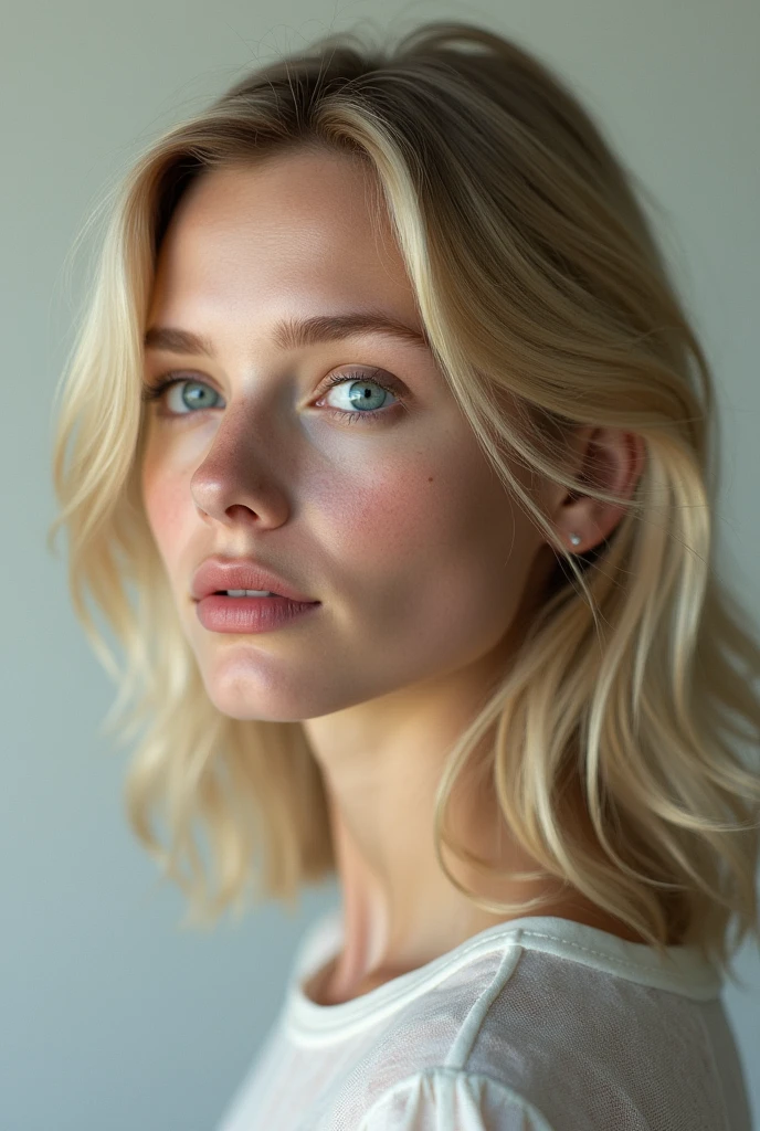 the same blonde woman but more realistic