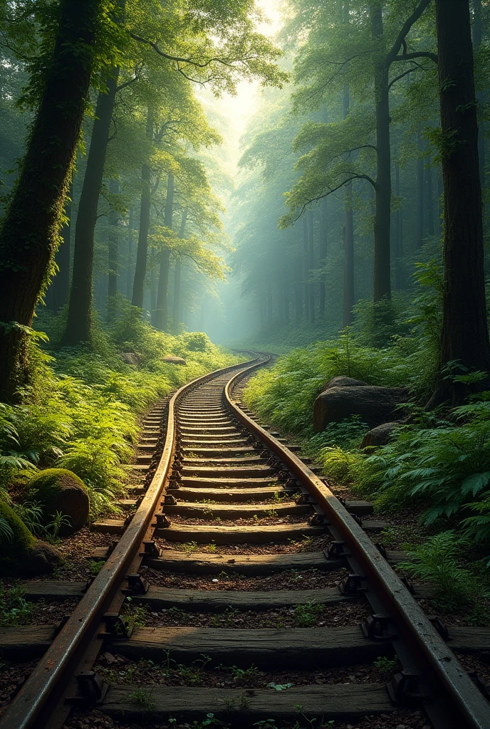 Old abandoned train line in the forest