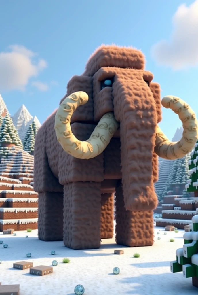 Make a minecraft style model of a woolly mammoth 

