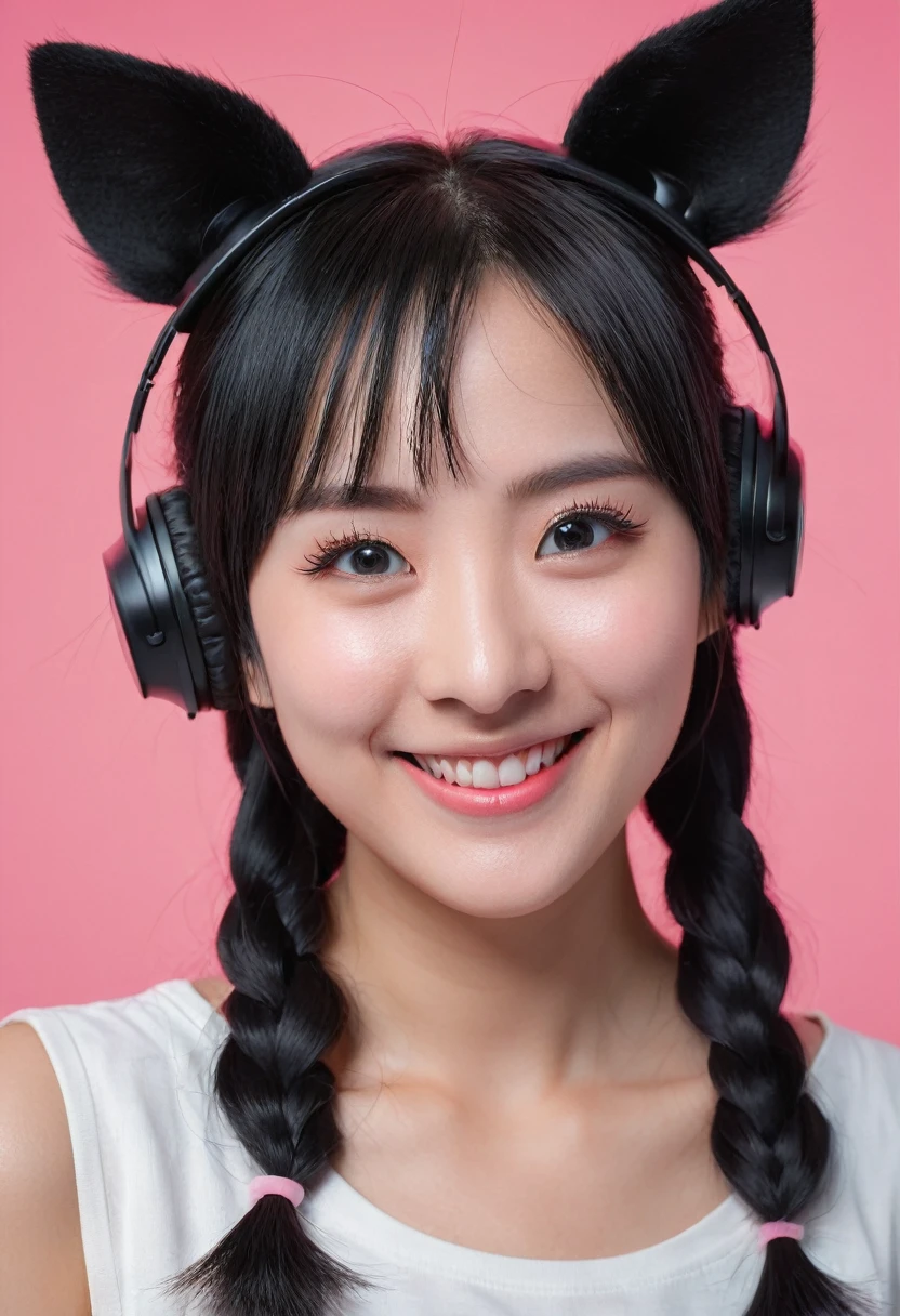 black hair, hair bobbles, wince, longeyelashes, solid circle eyes, fake animal ears, light smile, ear blush, fang, ccurate, Surrealism, drop shadow, anaglyph, stereogram, tachi-e, pov, atmospheric perspective, depth of field, 85mm, Canon, f/1.8, 8k, super detail, best quality, 4K, masterpiece