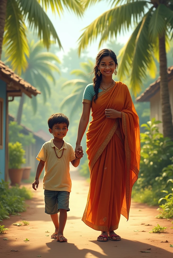 Sri lankan Mother and son walk back