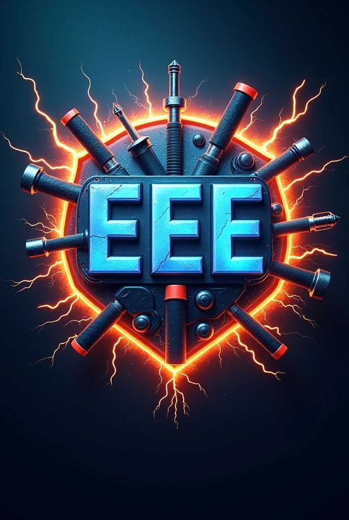 A Logo with animated electrical engineering, stylish EEE letters, thundering effect, screw driver, testers, chords and leads