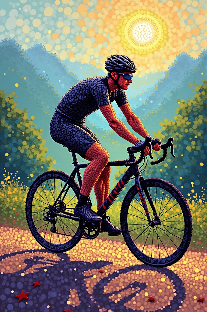 A cyclist training in pointillism