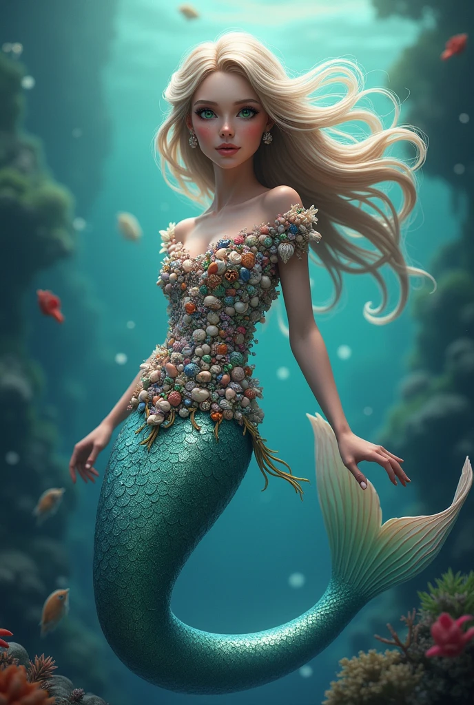 Mermaid tail and seashells