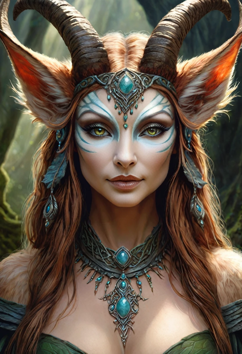 Brian Froud inspired Beautiful Humanoid Creature. cross between fox and satyr. feminine enchantress. Official Art – An Award-Winning Digital Masterpiece In 4K Ultra HD, Extreme Detail And Intricate Realism. Symmetrical Face. This Concept Art Brought To Life By The Hands Of Artists Like Wlop & Artgerm In A Stunning 2D Vector Illustration. Background Is A Panoramic Vista.
