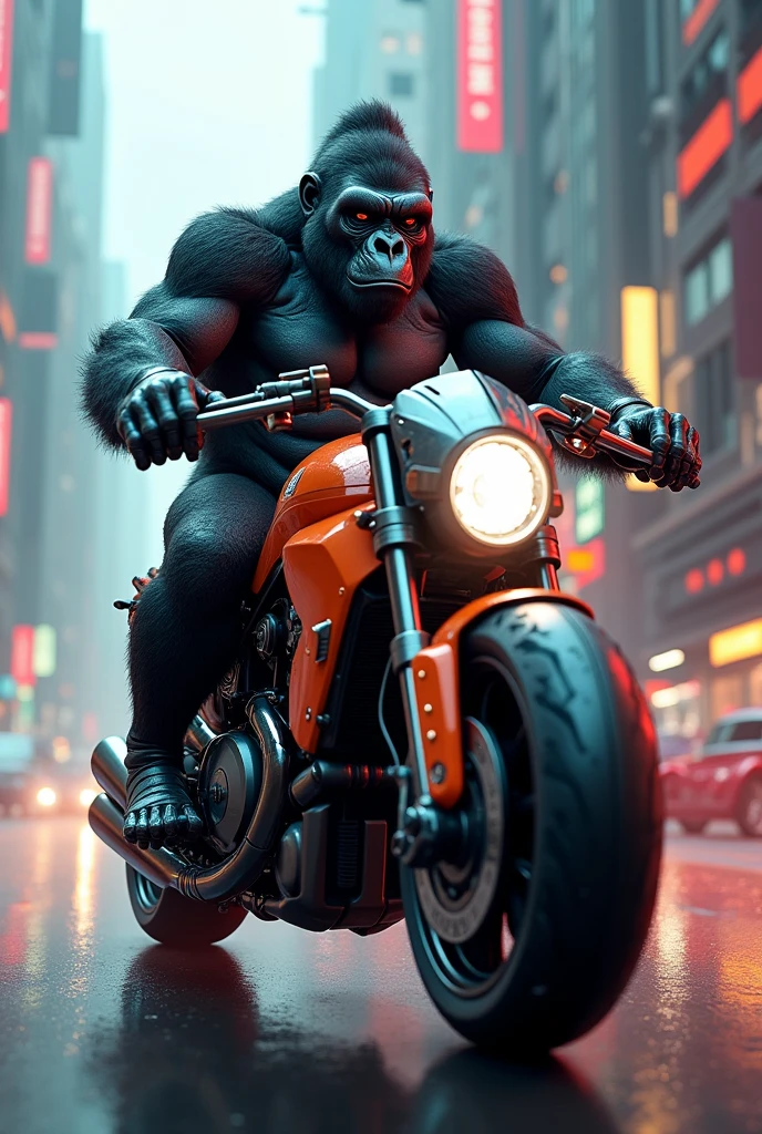 futuristic gorilla on futuristic motorcycle
