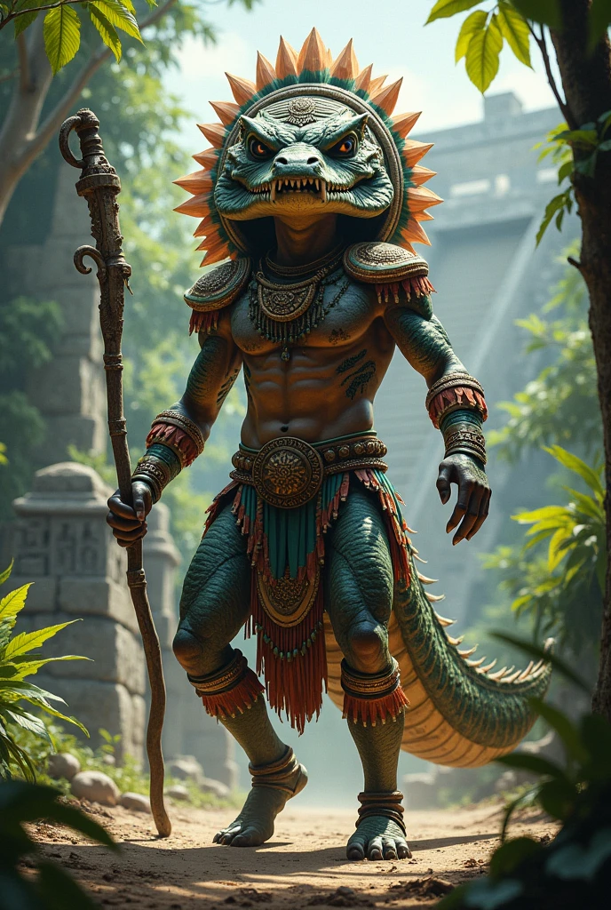 A Mayan dressed as a crocodile to draw
