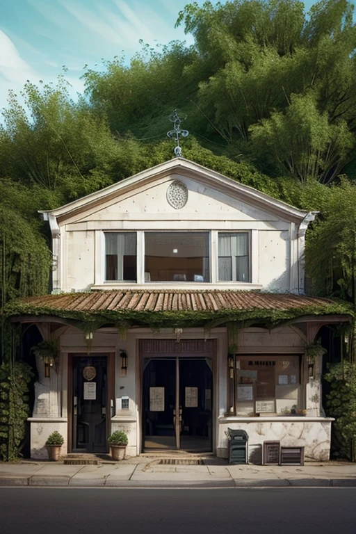 A beautiful modest stone building business with a wooden sign over the door stating "The Cantata Parlor Supper Club and Spa"  