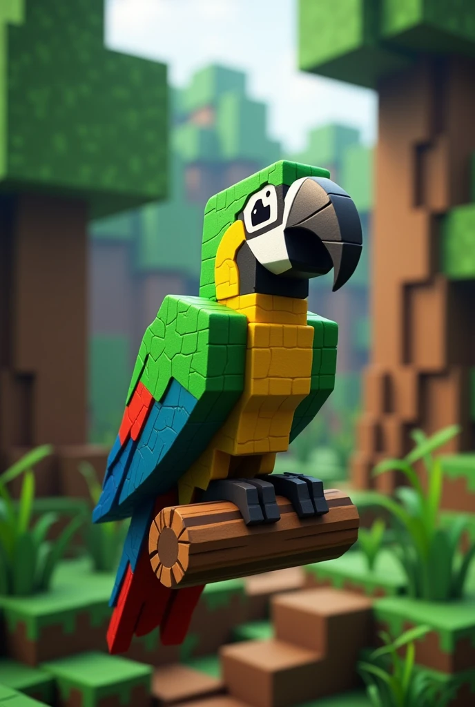 Make a minecraft style model of an amazon parrot