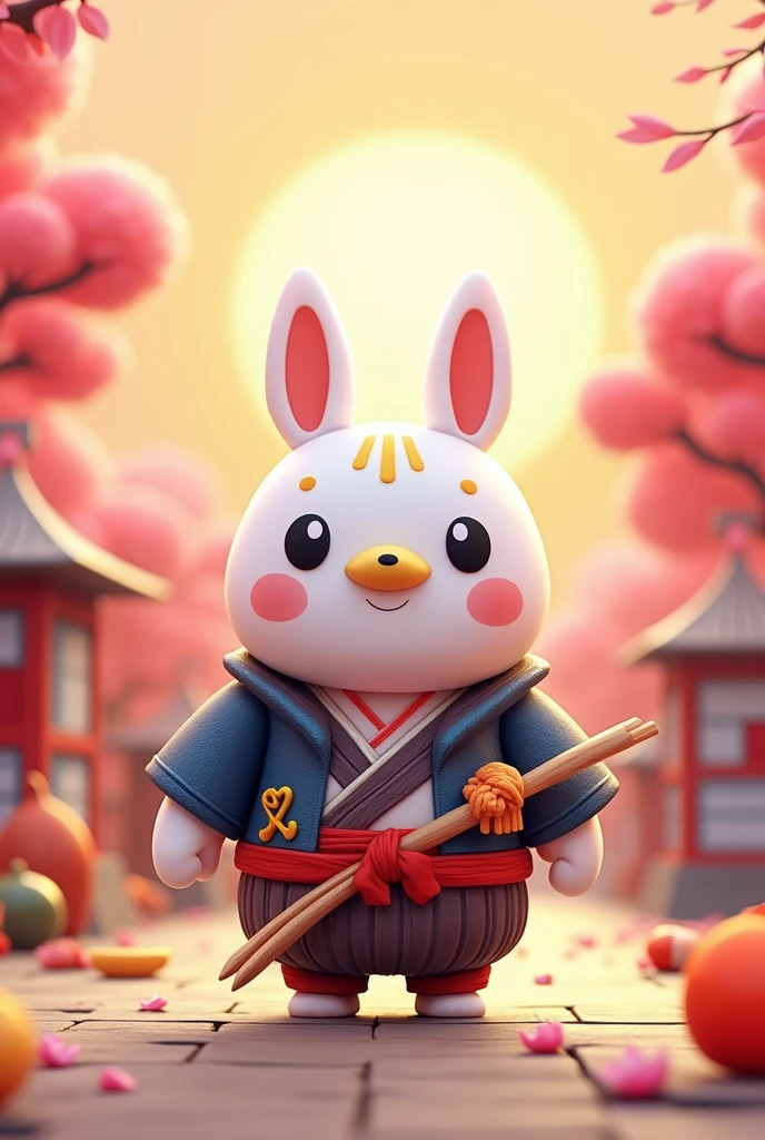 generates an animated mascot drawn in 2d for a contest that has the theme of the 5 S's of Japan, The company is Yhale and the colors of its logo are white, Purple and lemon green uses those colors for the design of the mascot