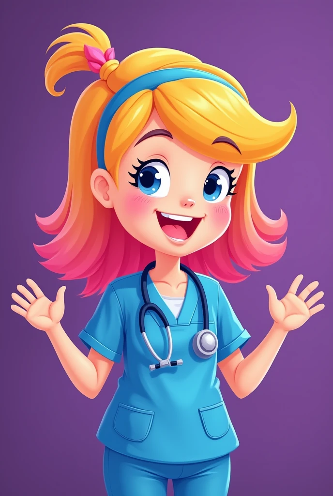 I need a purple diary cover, with a cartoon of a blonde and pink haired speech therapist wearing a blue uniform