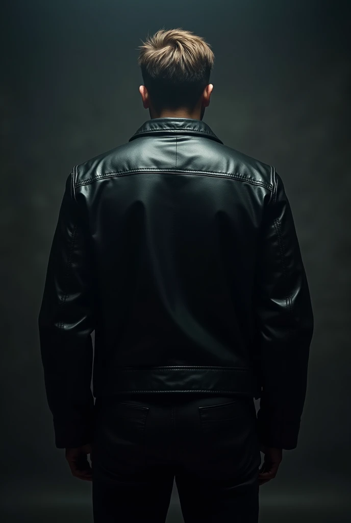 back view, black leather jacket, man wearing black leather jacket, high quality portrait, photorealistic, studio lighting, dramatic lighting, sharp focus, cinematic, intense colors, moody, dramatic, powerful expression, cinematic composition, epic, heroic, masculine