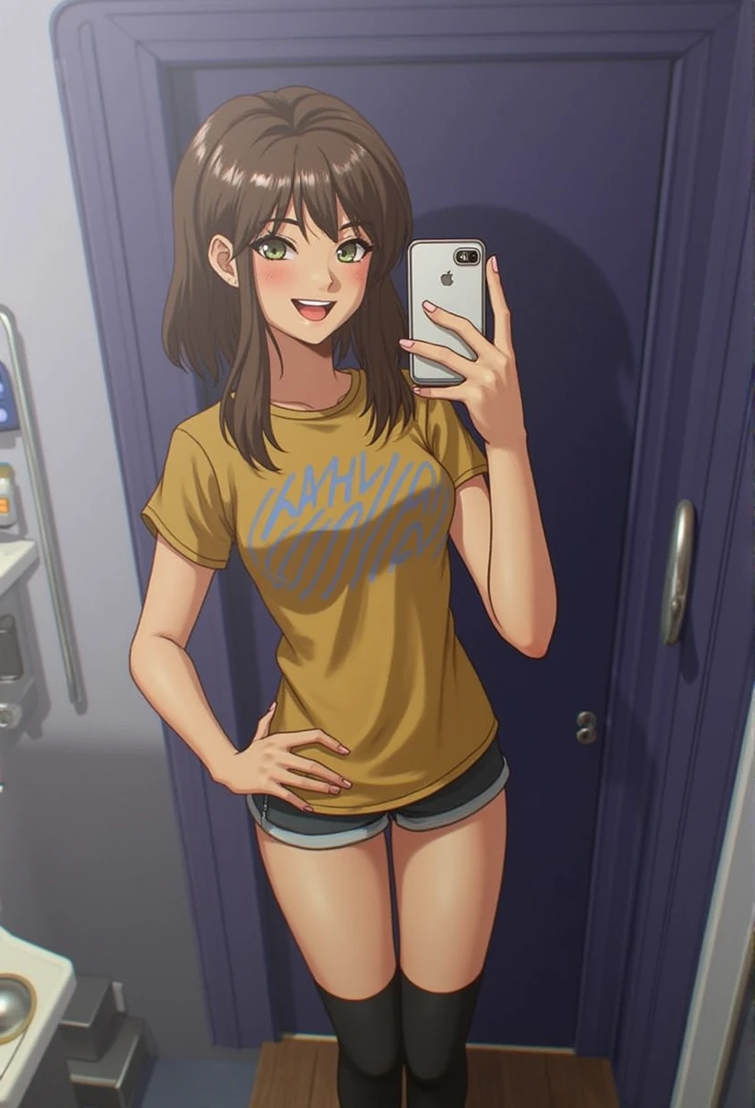 Beautiful 16 year old woman, Brown hair, Brown hair, In short clothes