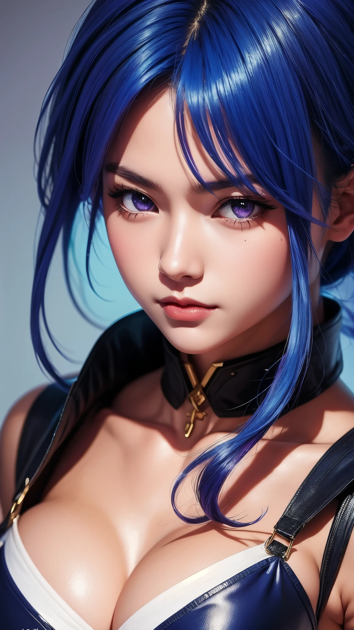 anime girl with blue hair and purple eyes posing for a picture, hestia, ayaka genshin impact, blue scales covering her chest, extremely detailed artgerm, portrait knights of zodiac girl, tsuaii, zerochan art, by Kamagurka, azure. detailed hair, artgerm on artstation pixiv, smooth anime cg art