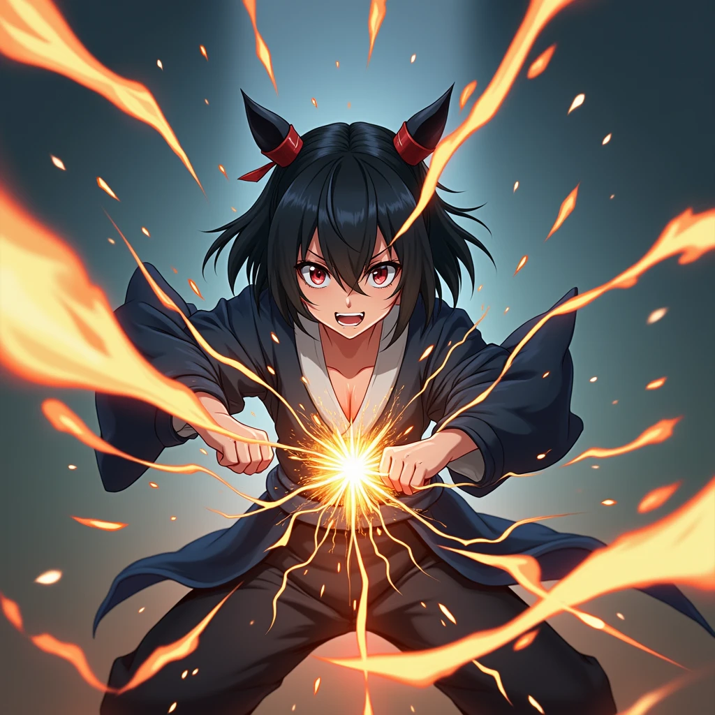 Japanese anime,Sprint、(dynamic:1.5)、Background acceleration lines,quickly,Low body position,kimono,Strong legs,Thunder Breathing First Form,One Woman,superior