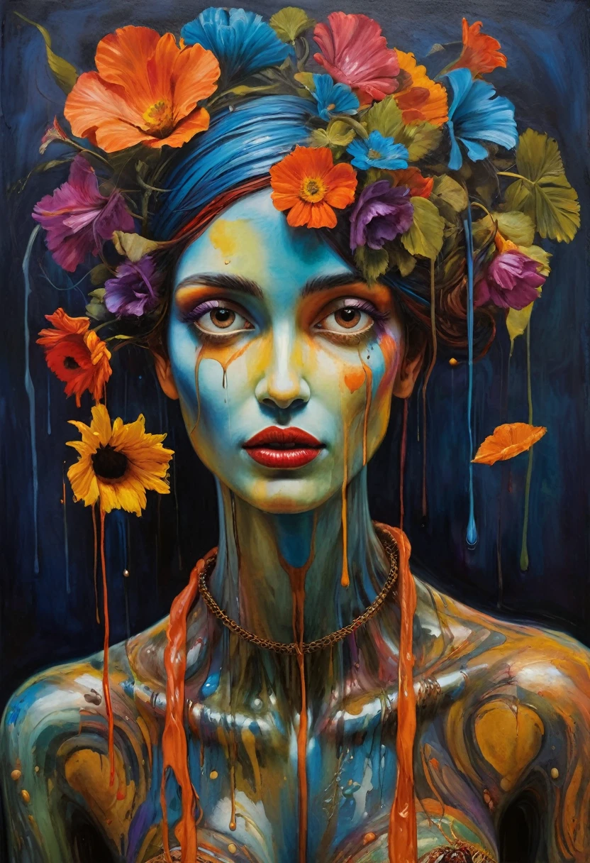 (Artistic Masterpiece of Romantic Life) ( (Themed Art of Life) ( (Conceptual Art) (NFT Exclusive) (Fauvism Work) ()”) Where visual poetry transcends traditional boundaries and embraces the dynamic interplay between creativity and technology Takes),dripping paint,darkart,style, in the style of esao andrews