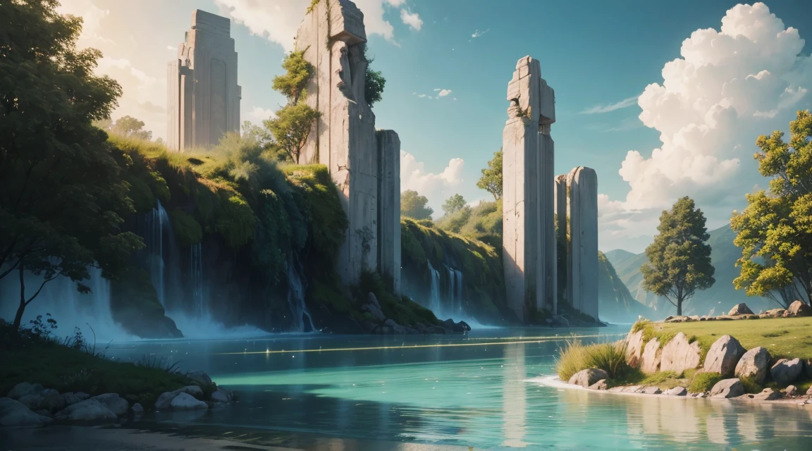 naturey, Realism, 4K, sky, water, sky, stele, lights, vegetation ,sky
