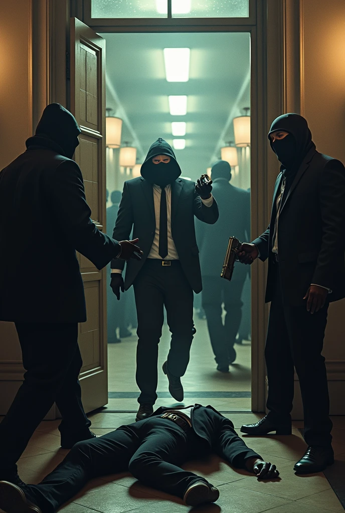 3 mafia robbery a bank kill a security guard one mafia take money in the bag one mafia aiming citizens 