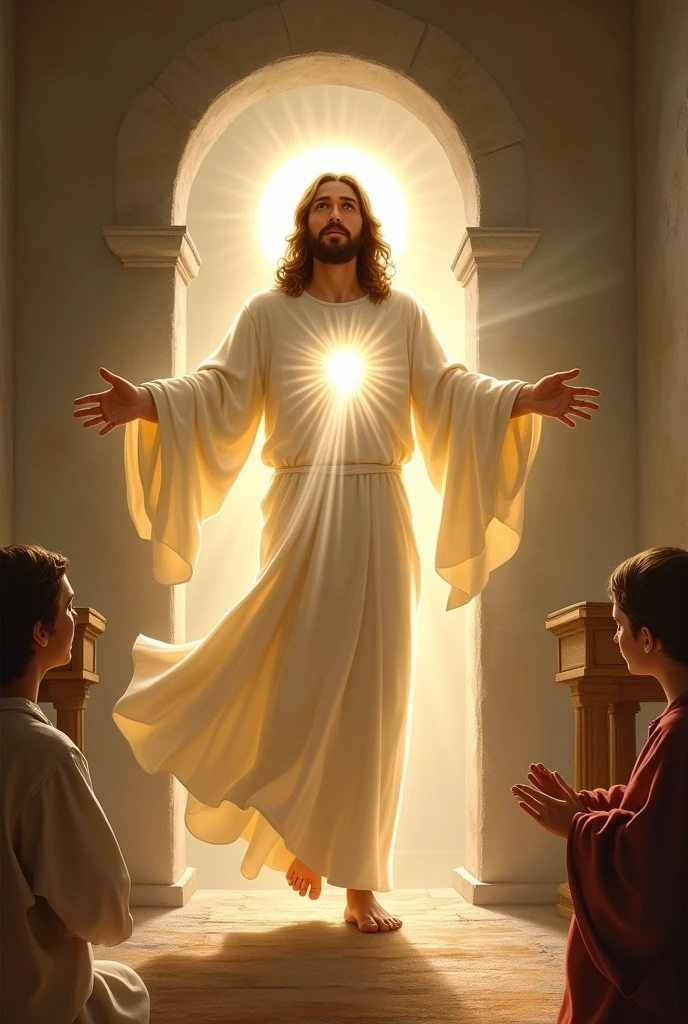 Jesus descending from heaven into a room