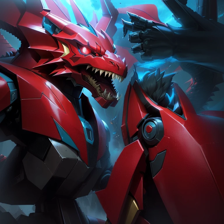 pokemon the movie - the red dragon, gurren lagan, robot dragon claws, robot dragon feet, with robot dragon head, sharp robot dragon claws, safebooru anime image, intense battle, gelbooru anime image, avatar image, robot dragon hands and feet, red and cyan, getter robo, dragon in dragon lair, sharp robot dragon paws